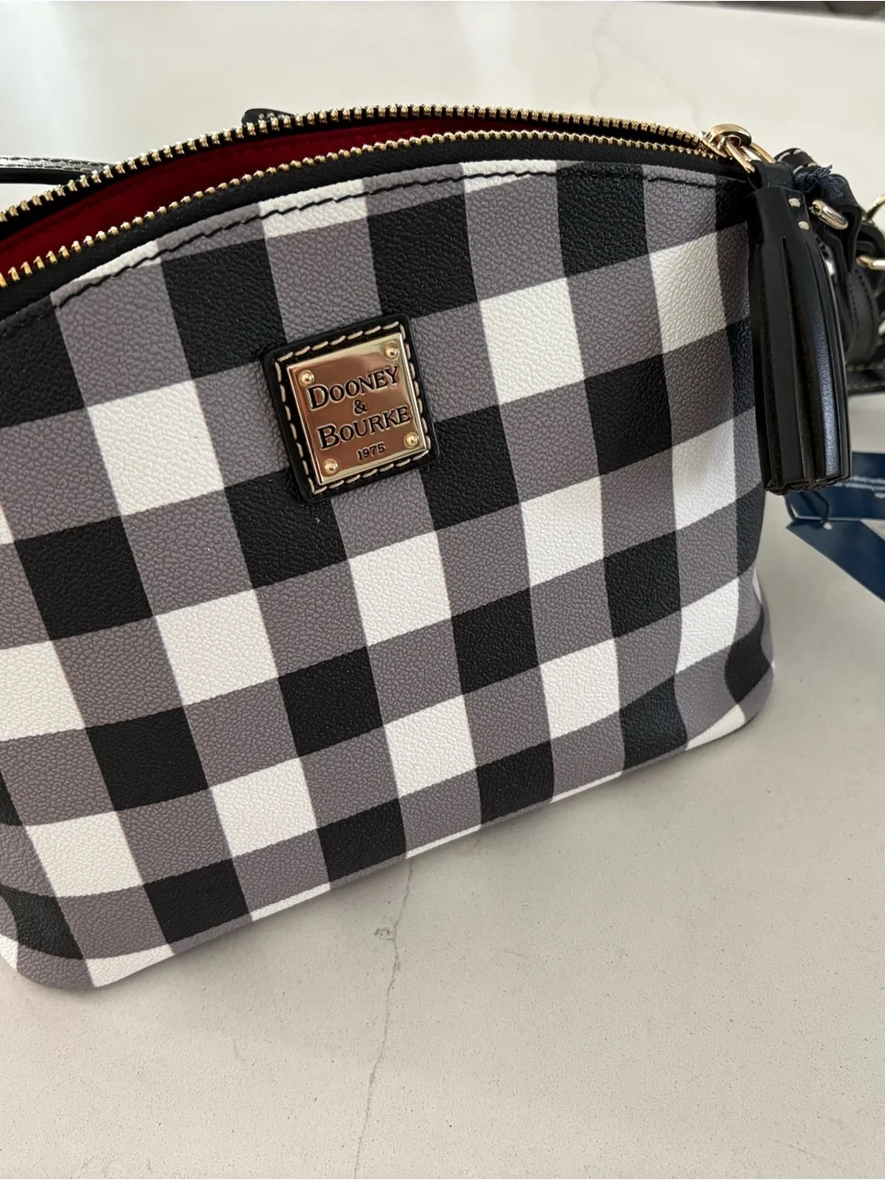 Dooney & Bourke Black, Gray and White Gingham Crossbody and Wristlet Set